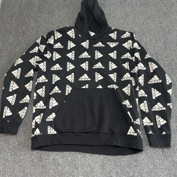 adidas Other - ADIDAS Hoodie‎ BLACK ALL OVER PRINT Hooded SWEATSHIRT Men's XL Streetwear
